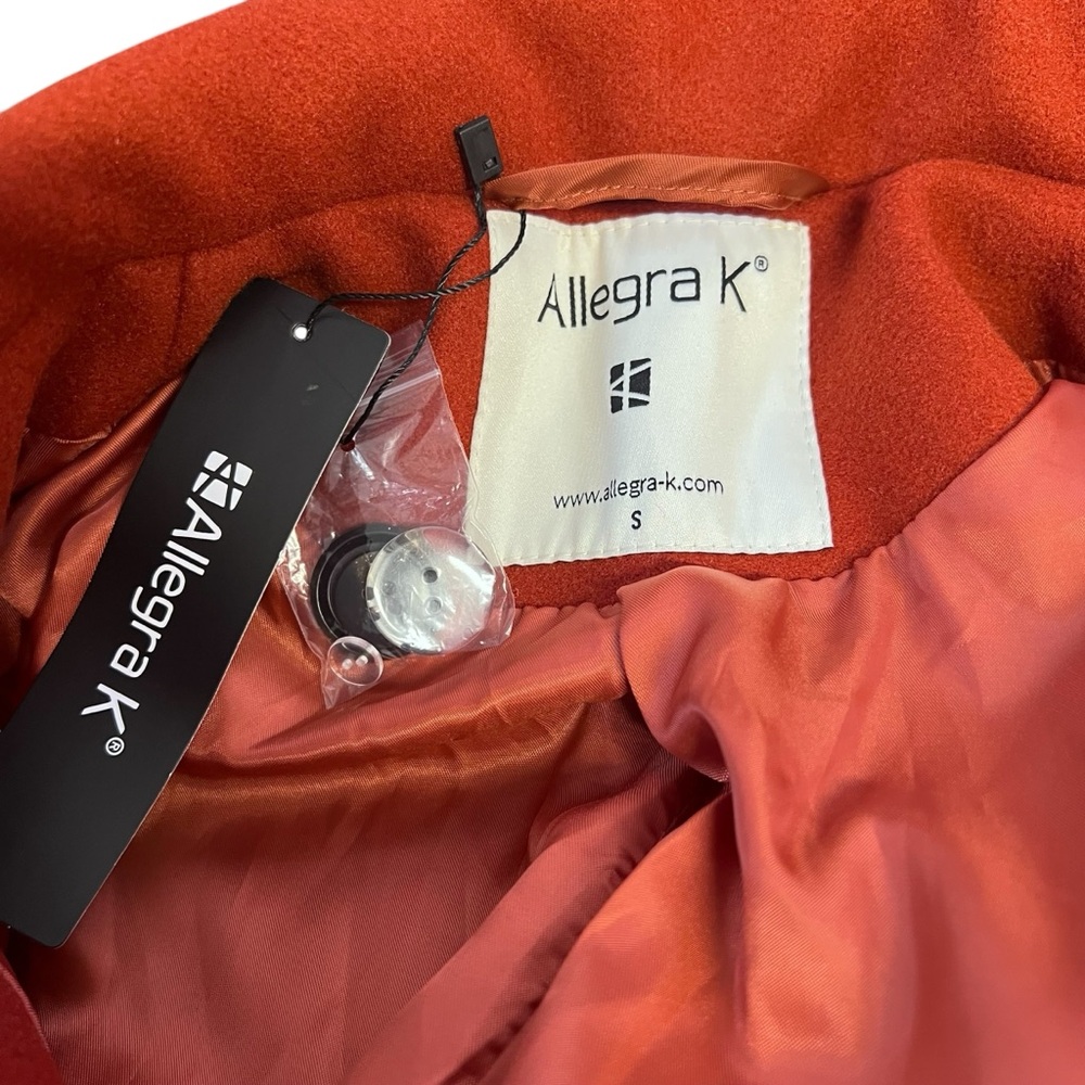 Allegra K NWT Women’s Burnt Orange Pea Coat Double-Breasted Knee-Length Sz. SM - Picture 5 of 6